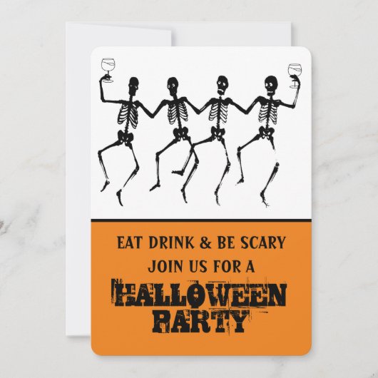 Funny Oranje & Black Dansend Skeleton Halloween Kaart (Voorkant)