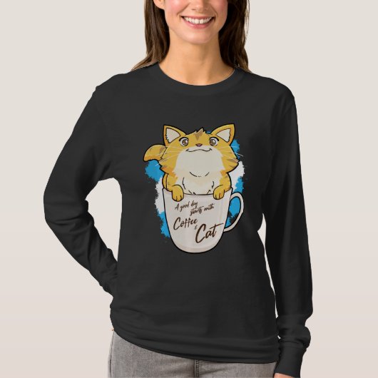Funny Oranje Cat Coffee Mok Cat Idea T-shirt (Voorkant)