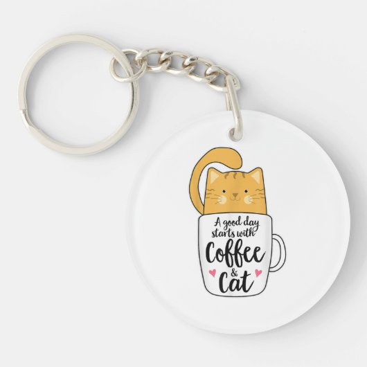 Funny Oranje Cat Coffee Mok Cat Lover Sleutelhanger (Voorkant)