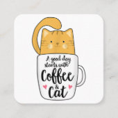 Funny Oranje Cat Coffee Mok Cat Lover Vierkante Visitekaartje (Voorkant)