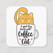 Funny Oranje Cat Coffee Mok Cat Lover Vierkante Visitekaartje (Achterkant)