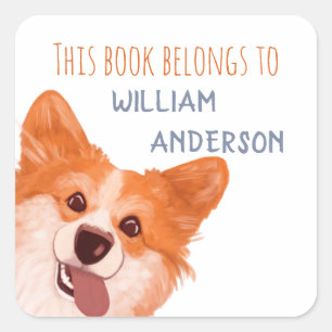 Funny Oranje Corgi Dog-Dit boek behoort tot de naa Vierkante Sticker