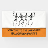 Funny Oranje en Black Dansende Skeleton Halloween Spandoek (Horizontaal)