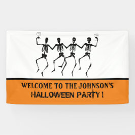  Funny Oranje en Black Dansende Skeleton Halloween Spandoek