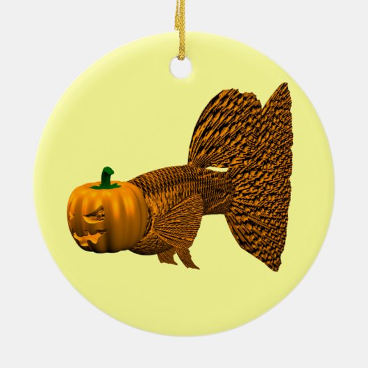 Funny Oranje Guppy Keramisch Ornament (Achterkant)
