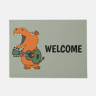 Funny Oranje Hippo Play Guitar Deurmat