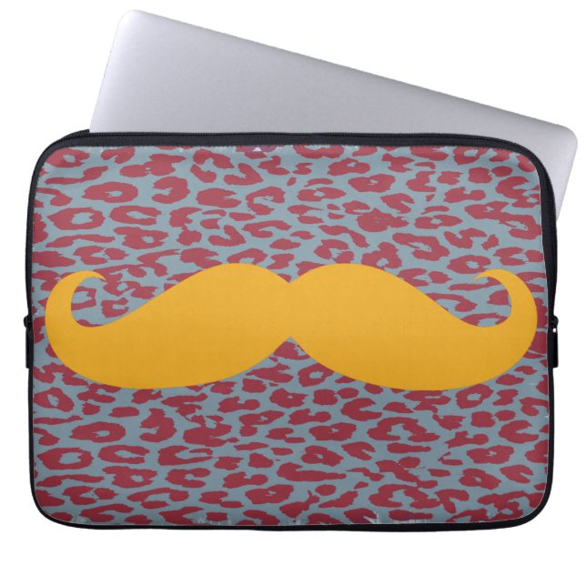 Funny Oranje Mustache Laptop Sleeve (Voorkant)