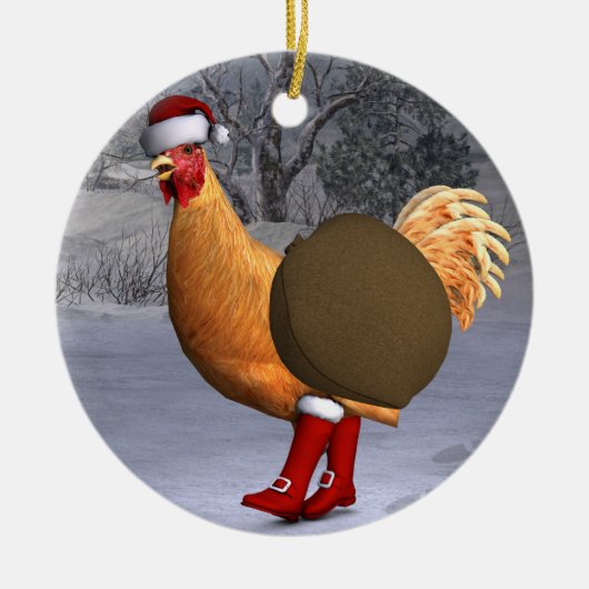 Funny Oranje Rooster Santa Claus Keramisch Ornament (Voorkant)