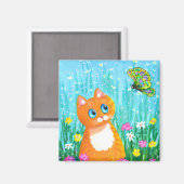 Funny Oranje Tabby Cat Butterfly Creationarts Magneet (Voorkant / Achterkant)