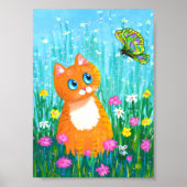 Funny Oranje Tabby Cat Butterfly Creationarts Poster (Voorkant)