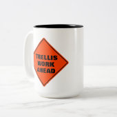 Funny oranje trellis: waarschuwingsteken tweekleurige koffiemok (Voorkant links)