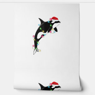 Funny Orca Killer Whale Santa Hat Zee en Behang