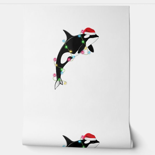 Funny Orca Killer Whale Santa Hat Zee en Behang (Afrollen)