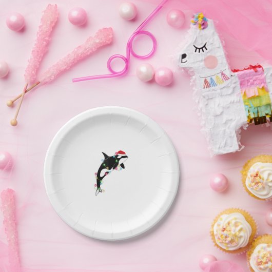 Funny Orca Killer Whale Santa Hat Zee en Papieren Bordje (Feest)