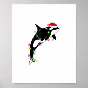 Funny Orca Killer Whale Santa Hat Zee en Poster