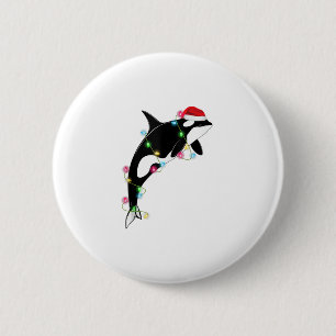 Funny Orca Killer Whale Santa Hat Zee en Ronde Button 5,7 Cm