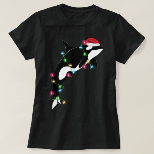 Funny Orca Killer Whale Santa Hat Zee en T-shirt (Design voorkant)