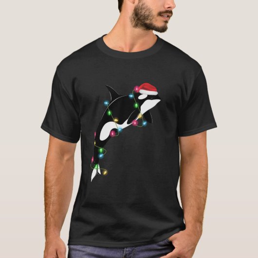 Funny Orca Killer Whale Santa Hat Zee en T-shirt (Voorkant)