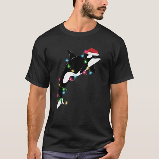 Funny Orca Killer Whale Santa Hat Zee en T-shirt (Voorkant)