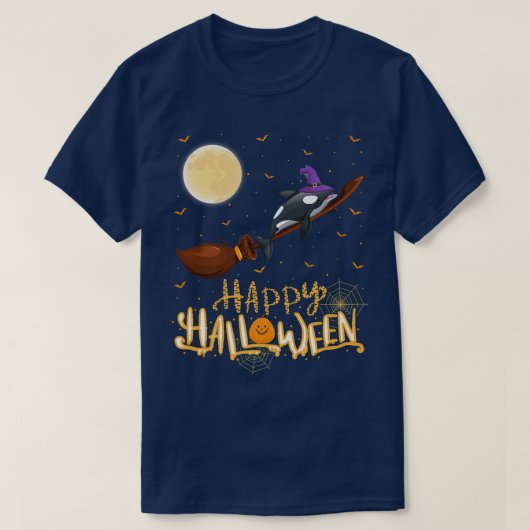 Funny Orca Ride Witch Shot Orca Fish Halloween T-shirt (Design voorkant)