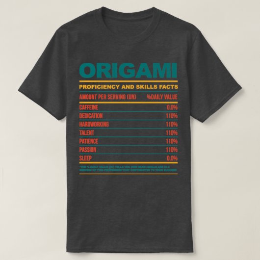 Funny Origami Nutritional Facts T-shirt (Design voorkant)