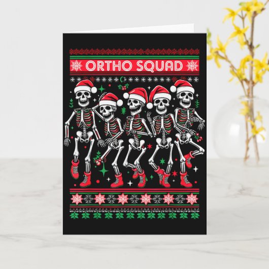 Funny Ortho Squad Christmas Three Santa Skeletons  Kaart (Gele Bloem)