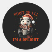 Funny Ossums First Of All I'm A Delight Merry Chri Ronde Sticker (Voorkant)