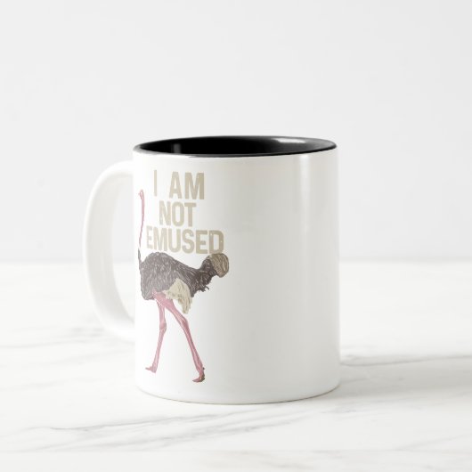 FUNNY OSTRICH BIRD: I Am Not Emused Tweekleurige Koffiemok (Voorkant links)