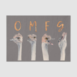 Funny Ostrich Birds   OMFG Gold Font Tissuepapier