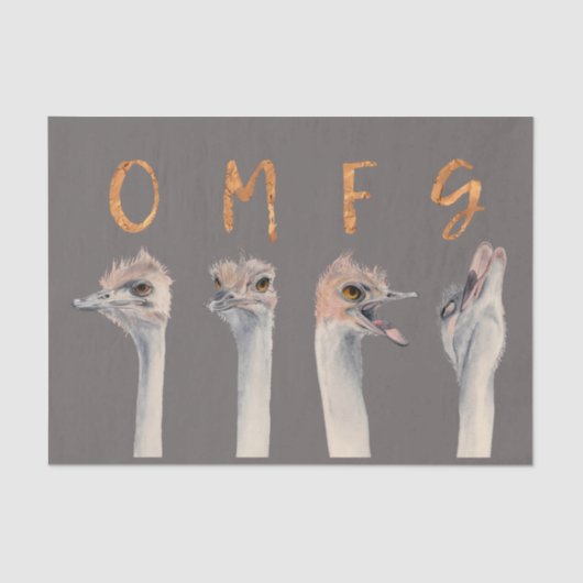 Funny Ostrich Birds | OMFG Gold Font Tissuepapier (Voorkant)