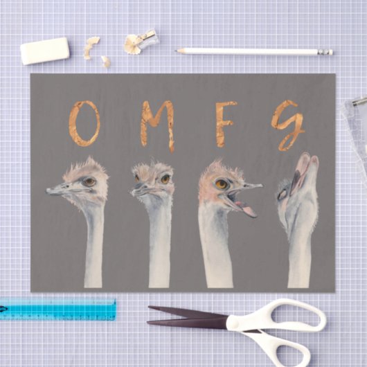 Funny Ostrich Birds | OMFG Gold Font Tissuepapier (Craft)