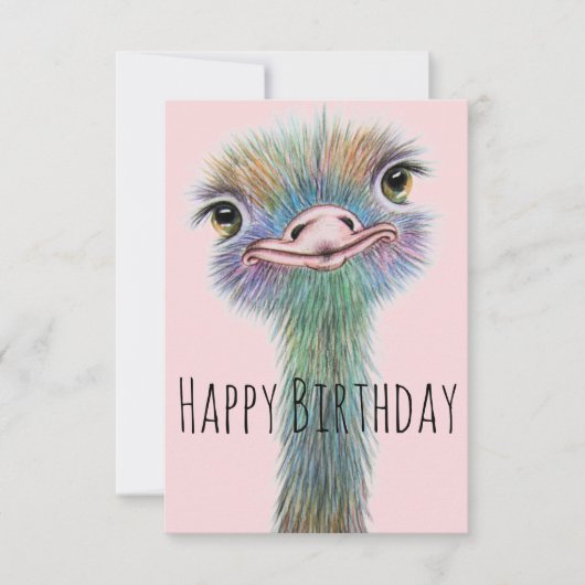 Funny Ostrich  Birthday Kaart (Voorkant)