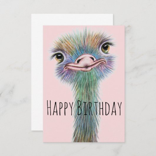 Funny Ostrich  Birthday Kaart (Voorkant / Achterkant)