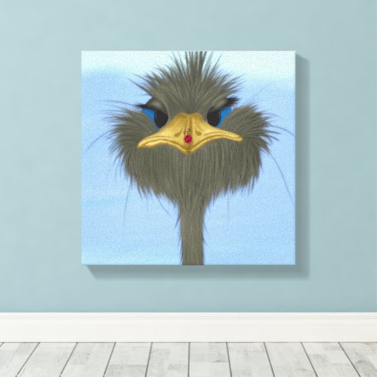 Funny Ostrich George en Cute Ladybug Canvas Afdruk (Insitu (Houten vloer))