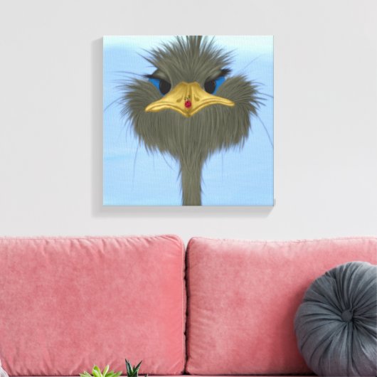 Funny Ostrich George en Cute Ladybug Canvas Afdruk (Insitu (Woonkamer))