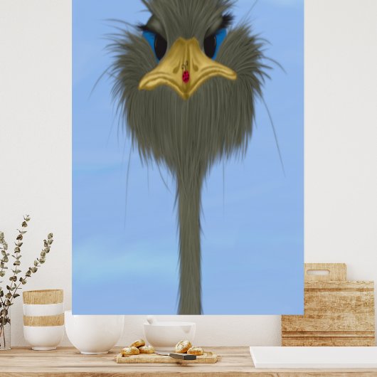 Funny Ostrich George en Cute Ladybug Poster (Keuken)