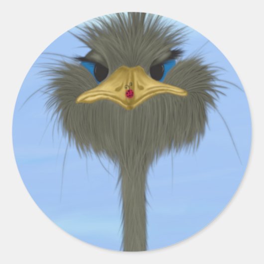 Funny Ostrich George en Cute Ladybug Ronde Sticker (Voorkant)