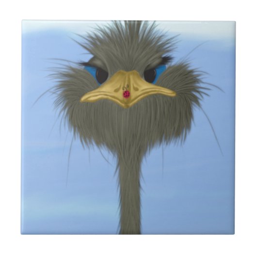Funny Ostrich George en Cute Ladybug Tegeltje (Voorkant)