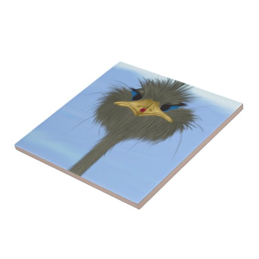 Funny Ostrich George en Cute Ladybug Tegeltje (Zijkant)