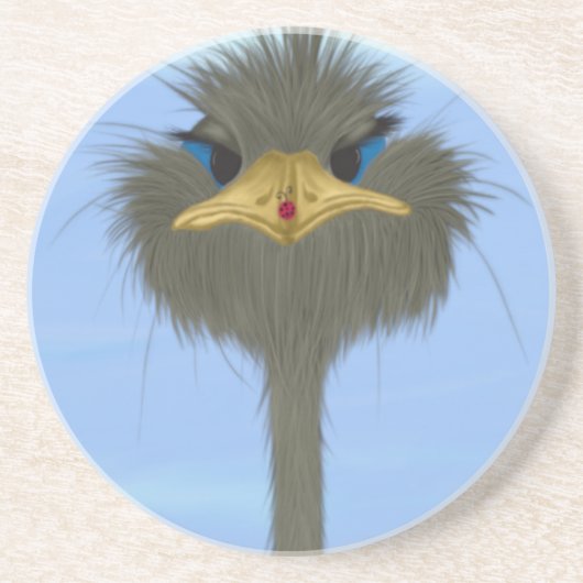 Funny Ostrich George en Cute Ladybug Zandsteen Onderzetter (Voorkant)