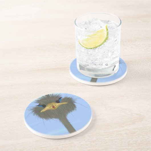 Funny Ostrich George en Cute Ladybug Zandsteen Onderzetter (Zijkant)