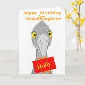 Funny Ostrich, Granddaughter, add name, Birthday Kaart (Gele Bloem)