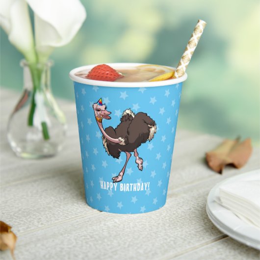 Funny Ostrich Happy Birthday Party Animal Cartoon Papieren Bekers (Insitu)