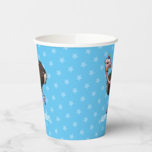 Funny Ostrich Happy Birthday Party Animal Cartoon Papieren Bekers (Links)