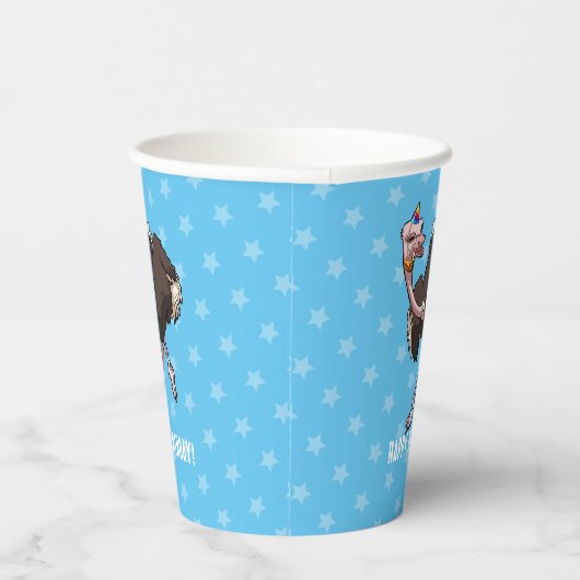 Funny Ostrich Happy Birthday Party Animal Cartoon Papieren Bekers (Rechts)