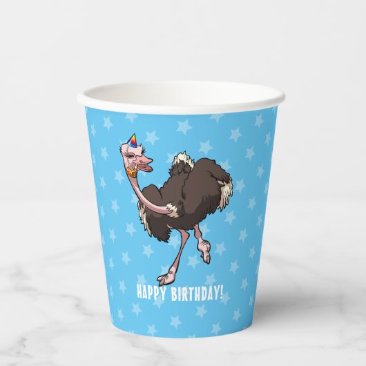 Funny Ostrich Happy Birthday Party Animal Cartoon Papieren Bekers (Voorkant)