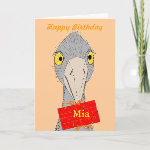 Funny Ostrich, naam toevoegen, Birthday Card Kaart