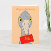 Funny Ostrich, naam toevoegen, Verjaardag Kaart (Voorkant)
