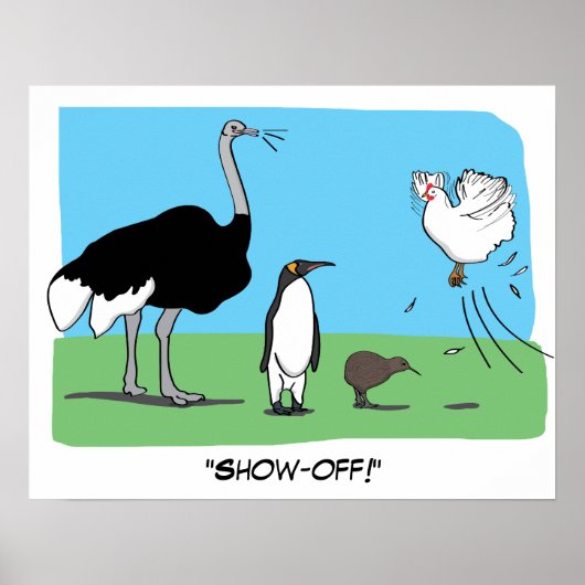Funny Ostrich Penguin Kiwi die Show van kippen afv Poster (Voorkant)