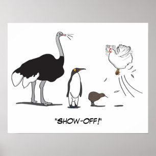 Funny Ostrich Penguin Kiwi die Show van kippen afv Poster
